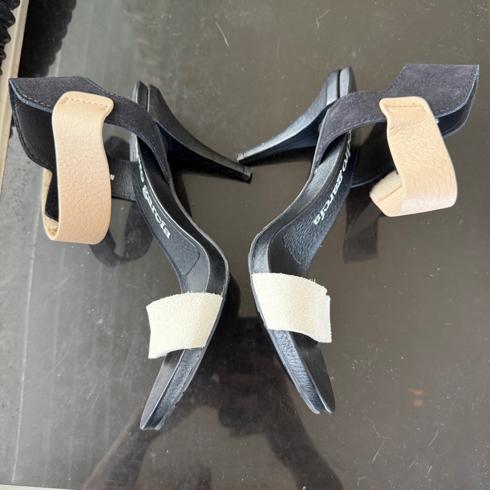 HOLD Pedro Garcia Yola Colorblock Sandal Heel Black Tan Leather 38 - Picture 3 of 8